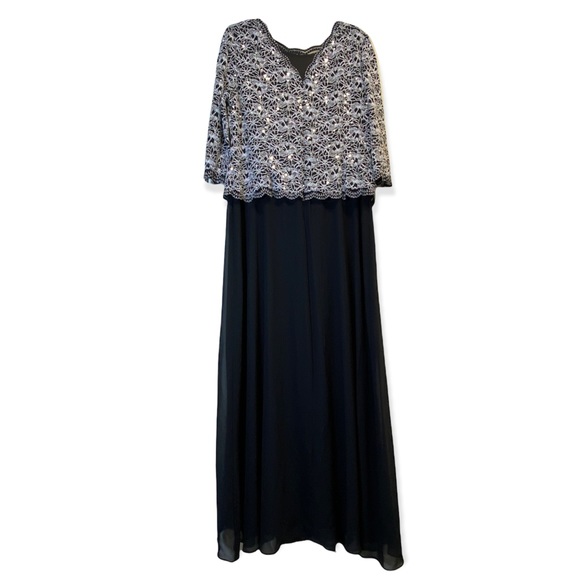 Alex Evenings  Black & White Lace & Chiffon Mock Gown Size 18 - Picture 4 of 15